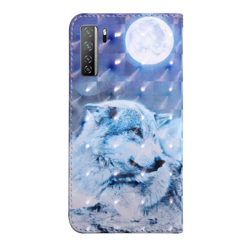 Lederhüllen Huawei P40 Lite 5G Hellblau Aquarellwolf