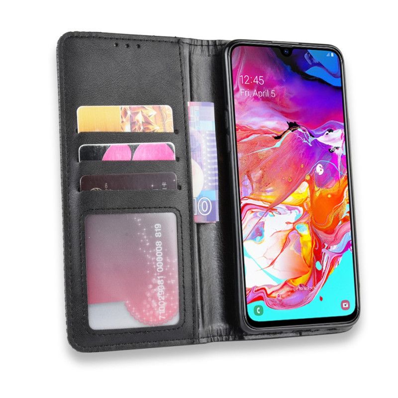 Flip Case Samsung Galaxy A20S Schwarz Stilisierter Vintage-Ledereffekt