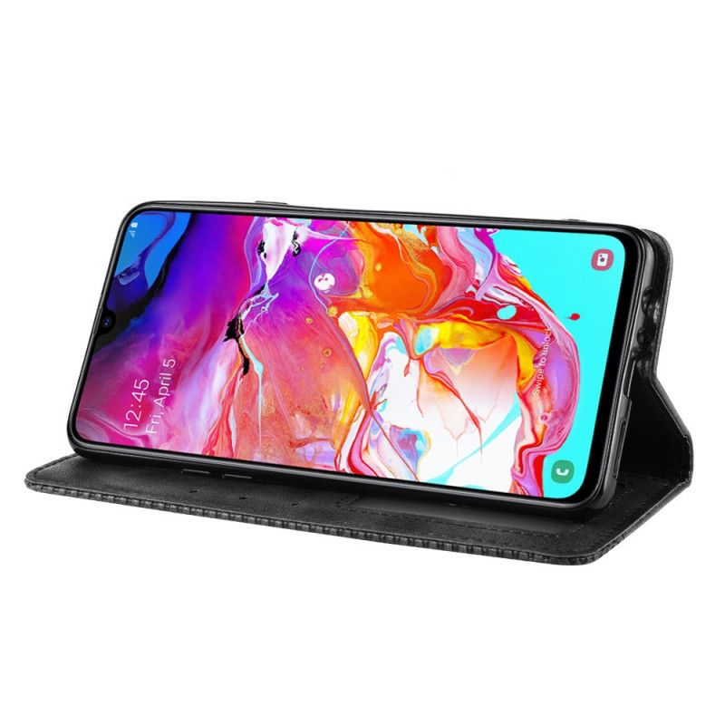 Flip Case Samsung Galaxy A20S Schwarz Stilisierter Vintage-Ledereffekt