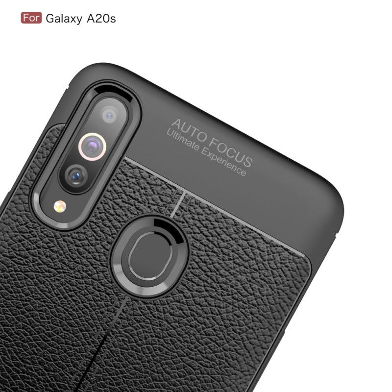 Hülle Samsung Galaxy A20S Schwarz Doppellinien-Litschileder-Effekt