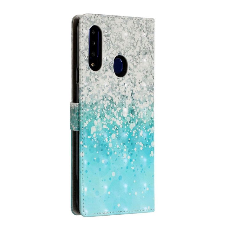 Lederhüllen Samsung Galaxy A20S Handyhülle Blauer Glitzer Mit Farbverlauf