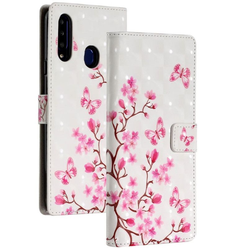 Lederhüllen Samsung Galaxy A20S Handyhülle Rosa Blüten Und Schmetterlinge