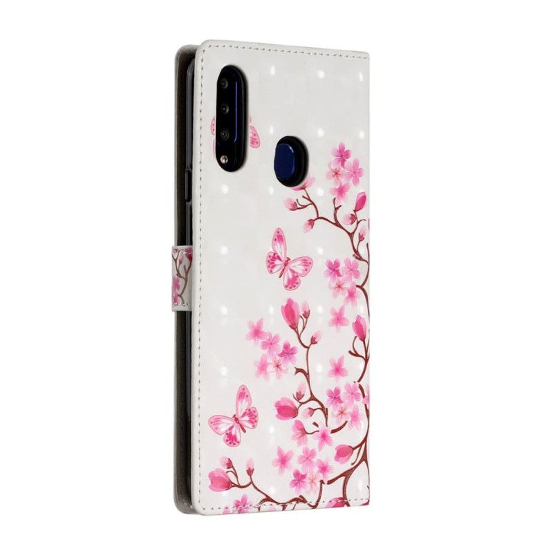 Lederhüllen Samsung Galaxy A20S Handyhülle Rosa Blüten Und Schmetterlinge