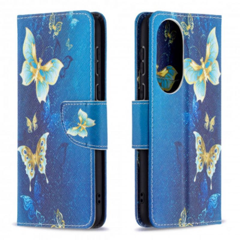 Lederhüllen Für Huawei P50 Schmetterlinge In Der Nacht