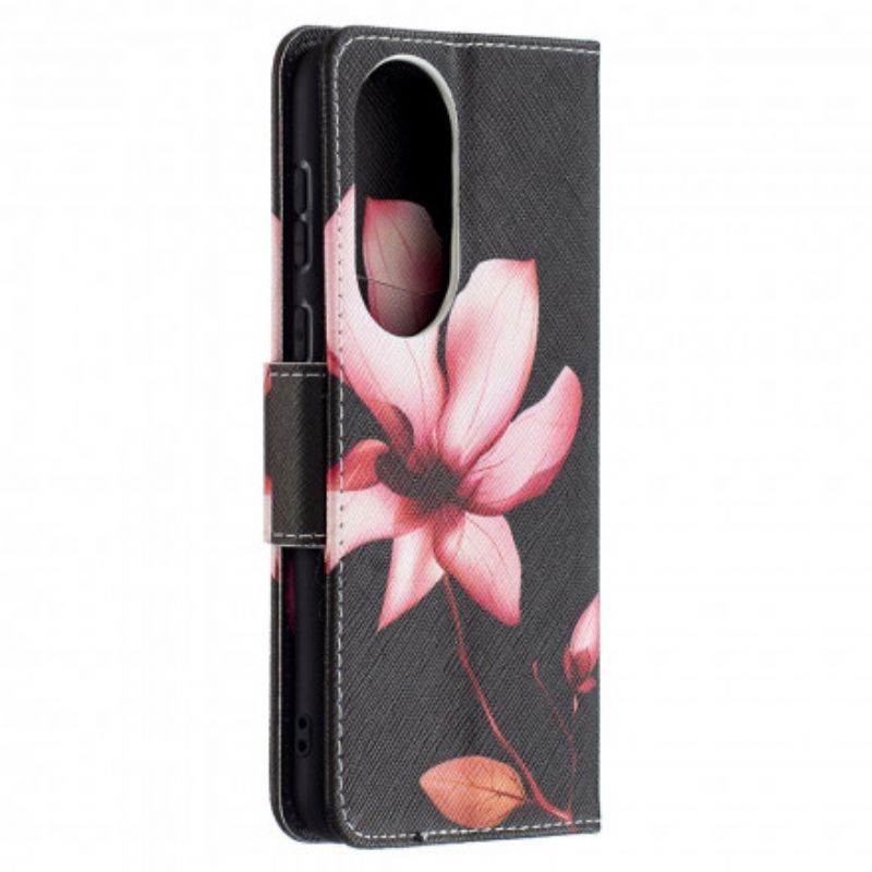 Lederhüllen Huawei P50 Rosa Blume