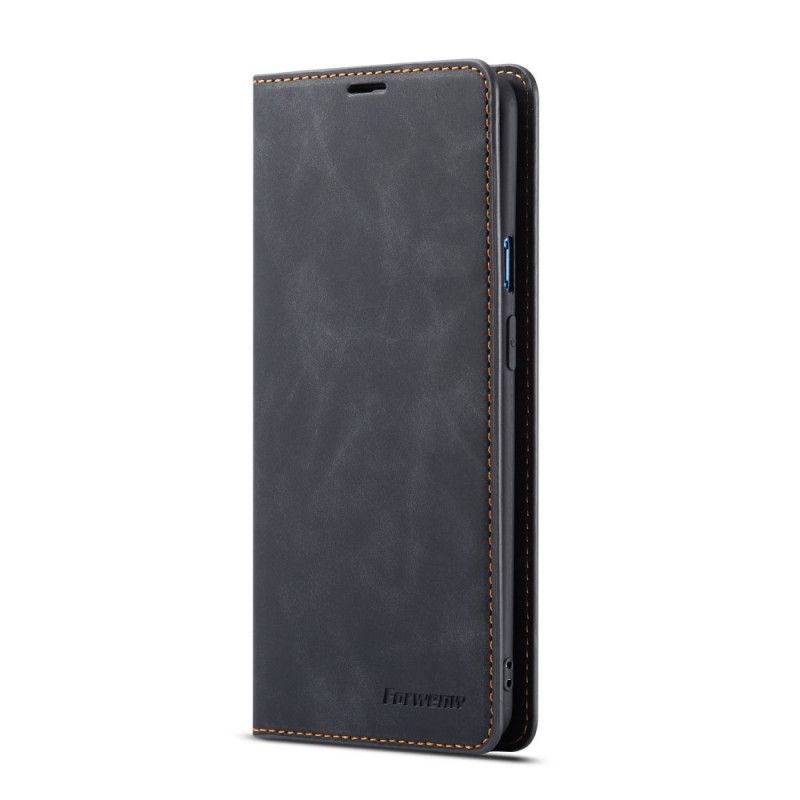 Flip Case Für OnePlus 7 Schwarz Forwenw Ledereffekt