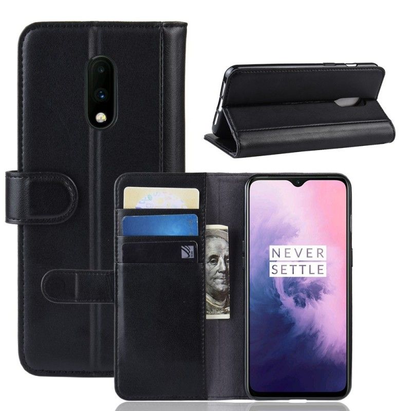 Lederhüllen Für OnePlus 7 Schwarz Gespaltenes Leder