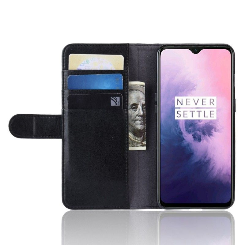 Lederhüllen Für OnePlus 7 Schwarz Gespaltenes Leder