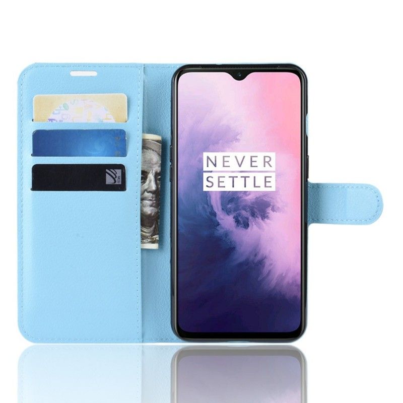 Lederhüllen OnePlus 7 Schwarz Handyhülle Retro-Litschi-Effekt