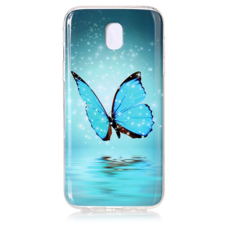Hülle Für Samsung Galaxy J7 2017 Fluoreszierender Blauer Schmetterling