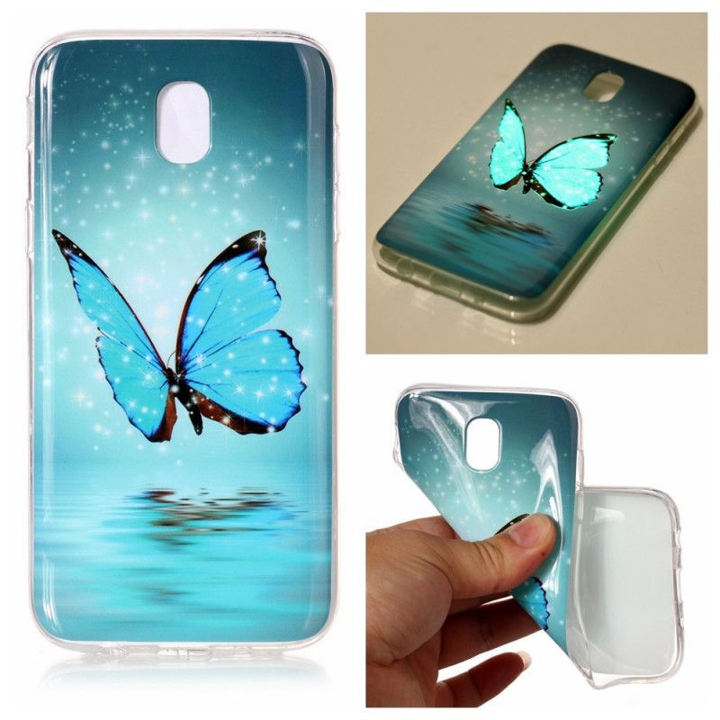 Hülle Für Samsung Galaxy J7 2017 Fluoreszierender Blauer Schmetterling