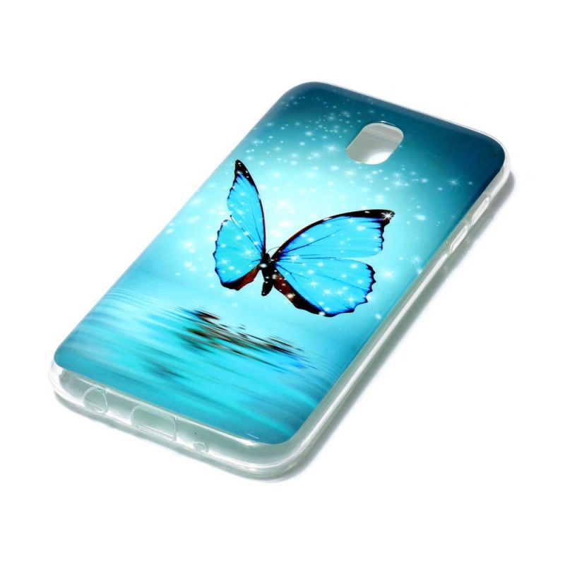 Hülle Für Samsung Galaxy J7 2017 Fluoreszierender Blauer Schmetterling