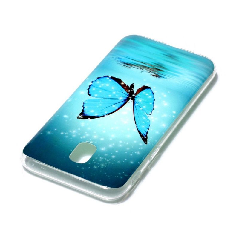 Hülle Für Samsung Galaxy J7 2017 Fluoreszierender Blauer Schmetterling