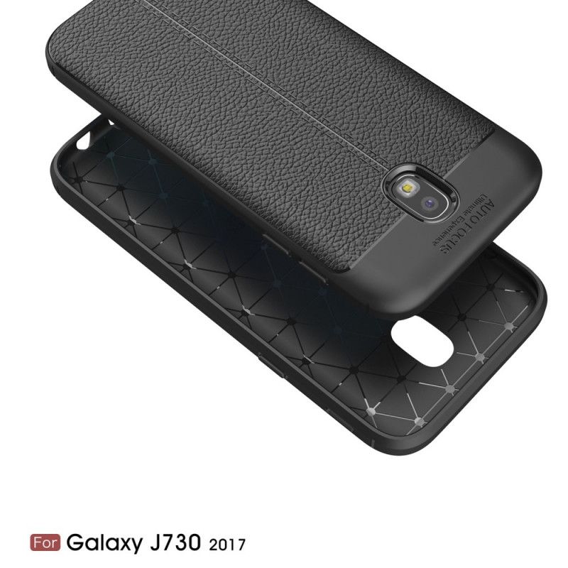 Hülle Samsung Galaxy J7 2017 Schwarz Doppellinien-Litschileder-Effekt