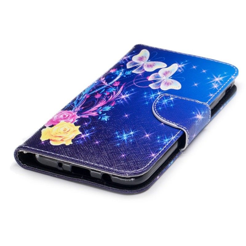 Lederhüllen Samsung Galaxy J7 2017 Pink Schmetterlinge In Der Nacht