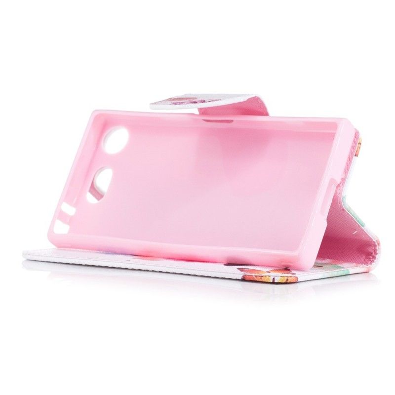 Lederhüllen Für Sony Xperia XZ1 Compact Pink Bemalte Schmetterlinge Und Blumen