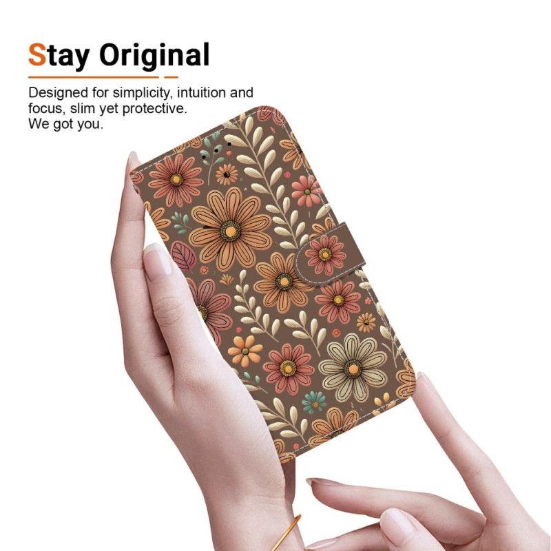 Lederhüllen Für Xiaomi Redmi Note 15 5g Braune Blumen
