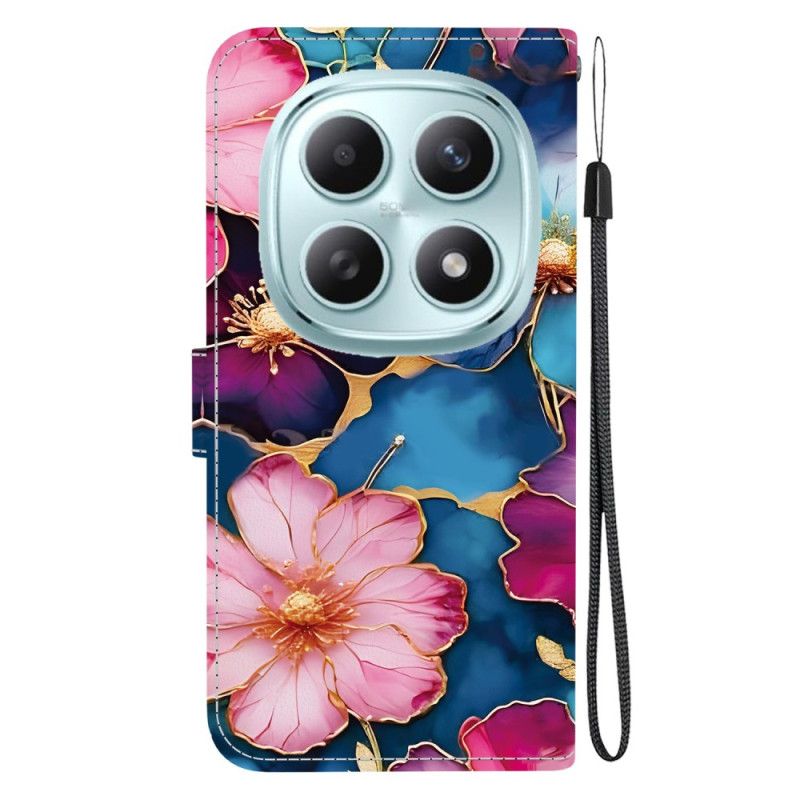 Lederhüllen Xiaomi Redmi Note 15 5g Handyhülle Blaue Und Goldene Blumen