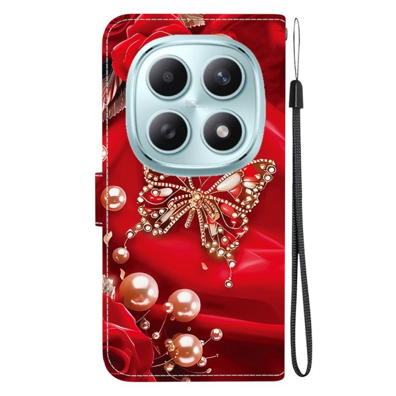 Lederhüllen Xiaomi Redmi Note 15 5g Handyhülle Perlmuttrosa Schmetterling
