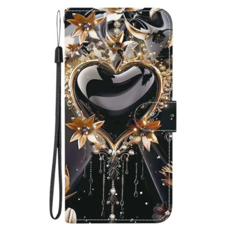 Lederhüllen Xiaomi Redmi Note 15 5g Handyhülle Schwarzes Und Goldenes Herz