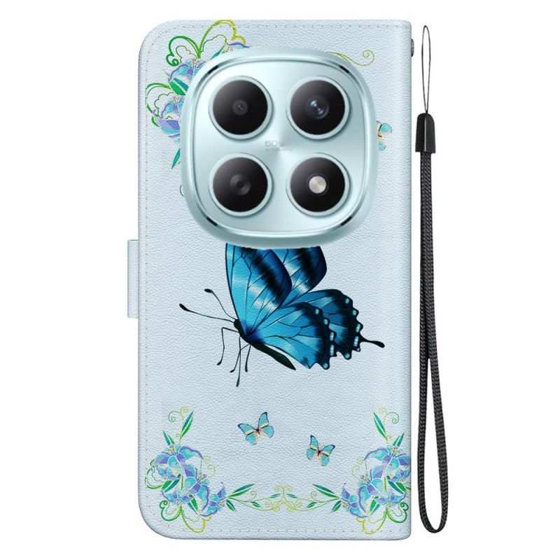 Lederhüllen Xiaomi Redmi Note 15 5g Schmetterling Und Blaue Blumen