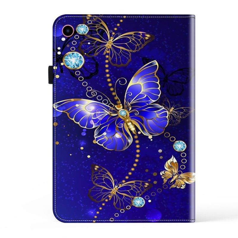 Case iPad (2025) Blaue Und Goldene Schmetterlinge