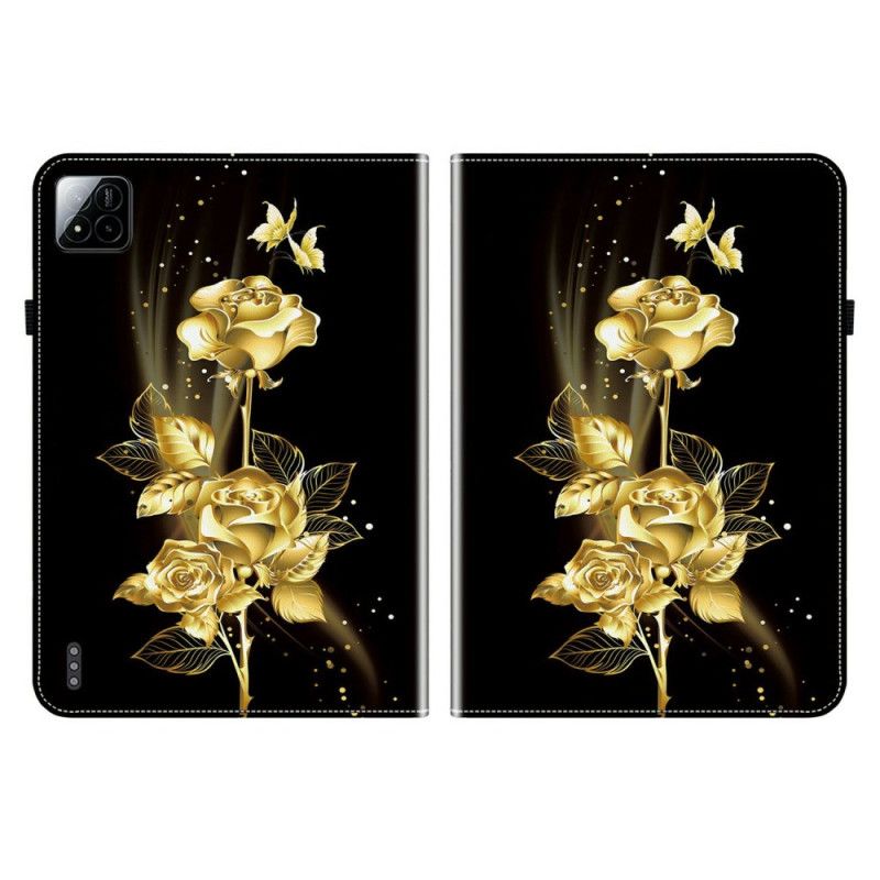 Lederhüllen Xiaomi Pad 7 / 7 Pro Handyhülle Goldene Rosen Und Schmetterlinge