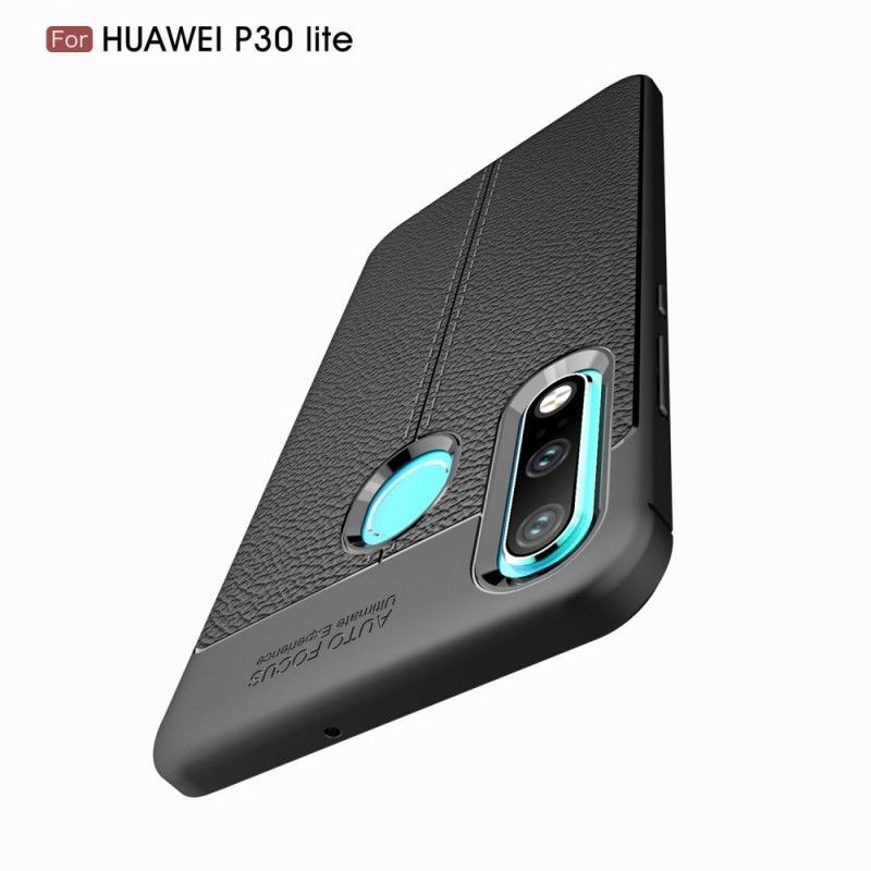 Hülle Huawei P30 Lite Schwarz Doppellinien-Litschileder-Effekt