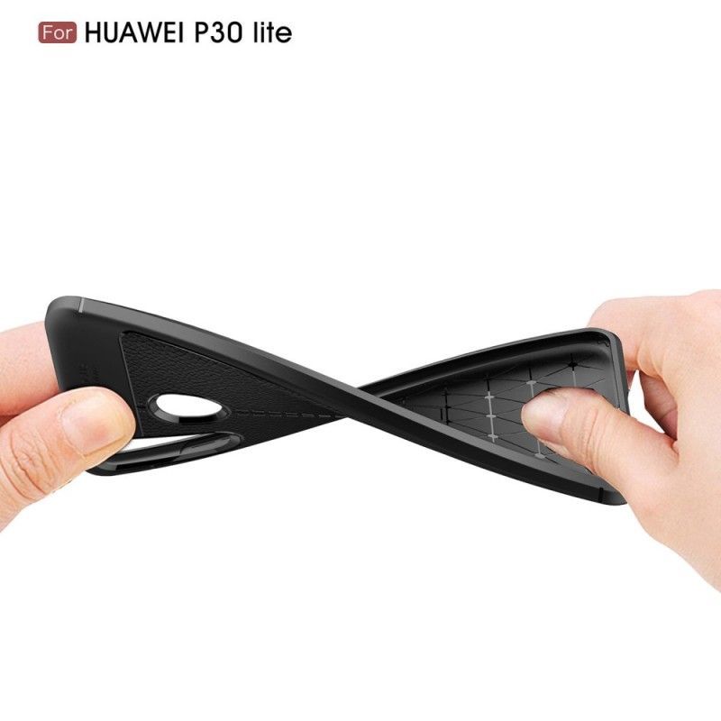 Hülle Huawei P30 Lite Schwarz Doppellinien-Litschileder-Effekt