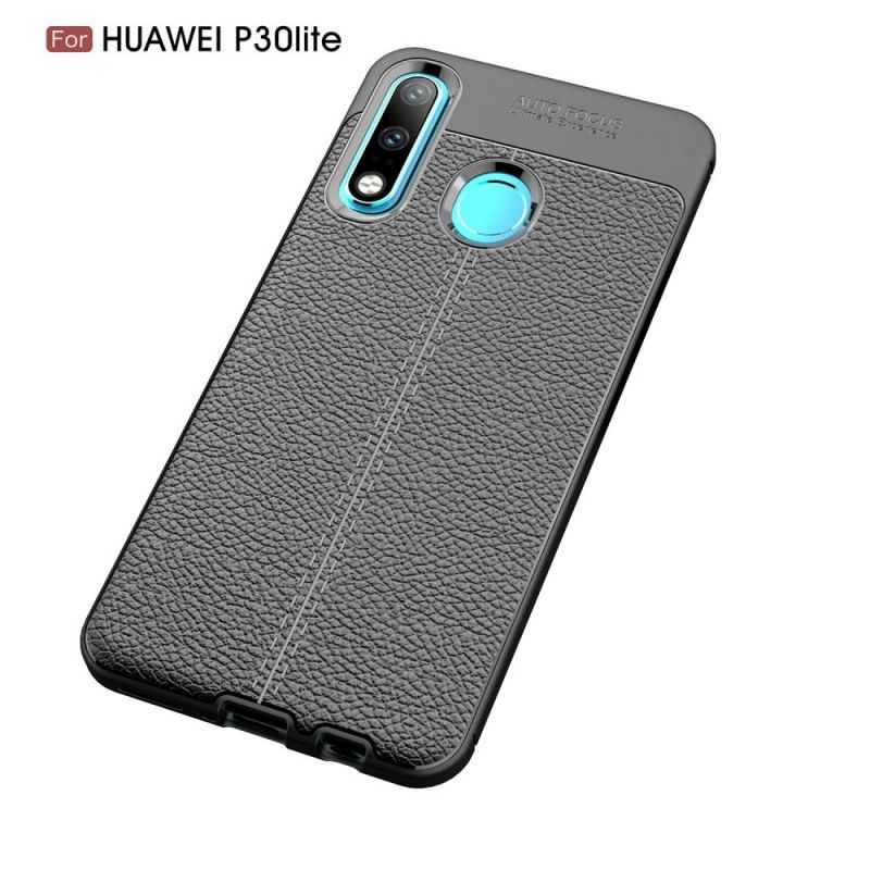 Hülle Huawei P30 Lite Schwarz Doppellinien-Litschileder-Effekt