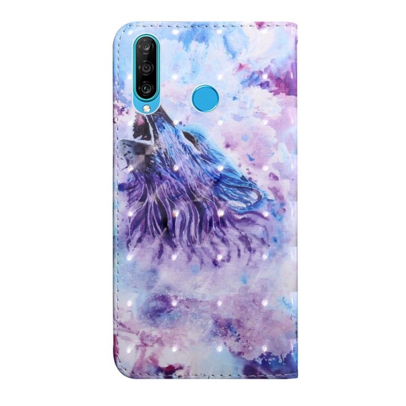 Lederhüllen Für Huawei P30 Lite Aquarellwolf