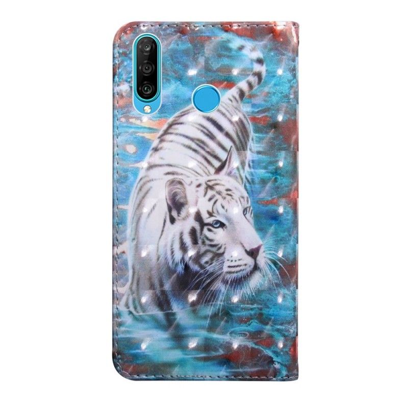 Lederhüllen Huawei P30 Lite Handyhülle Tiger Im Wasser