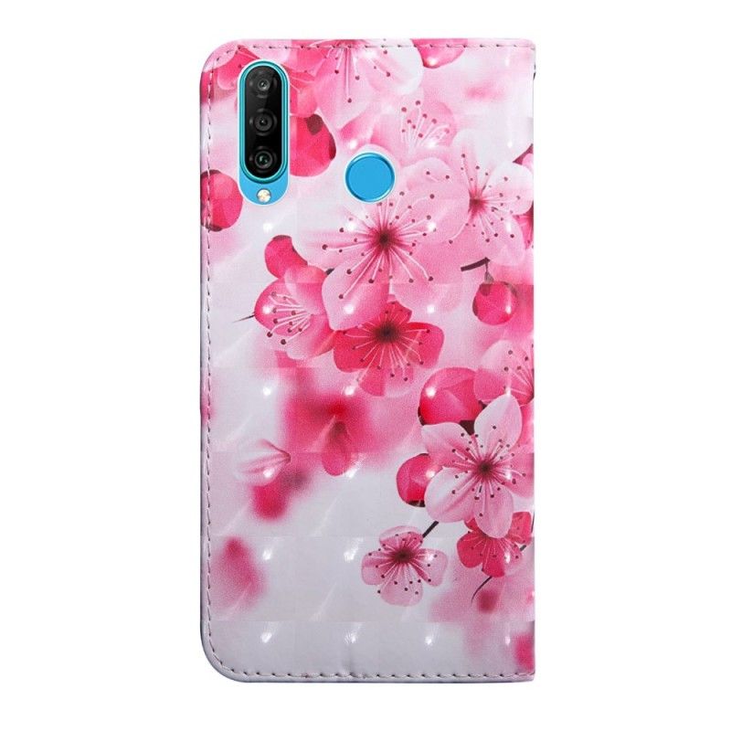 Lederhüllen Huawei P30 Lite Rosa Blüten