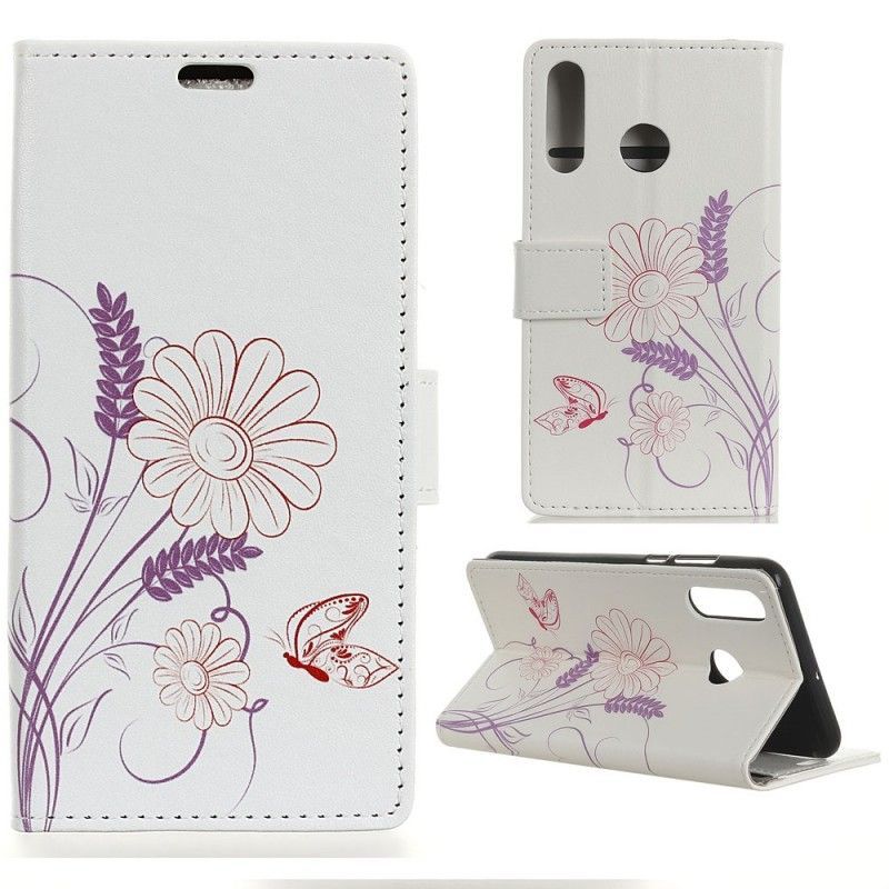 Lederhüllen Huawei P30 Lite Schmetterlinge Und Blumen Zeichnen