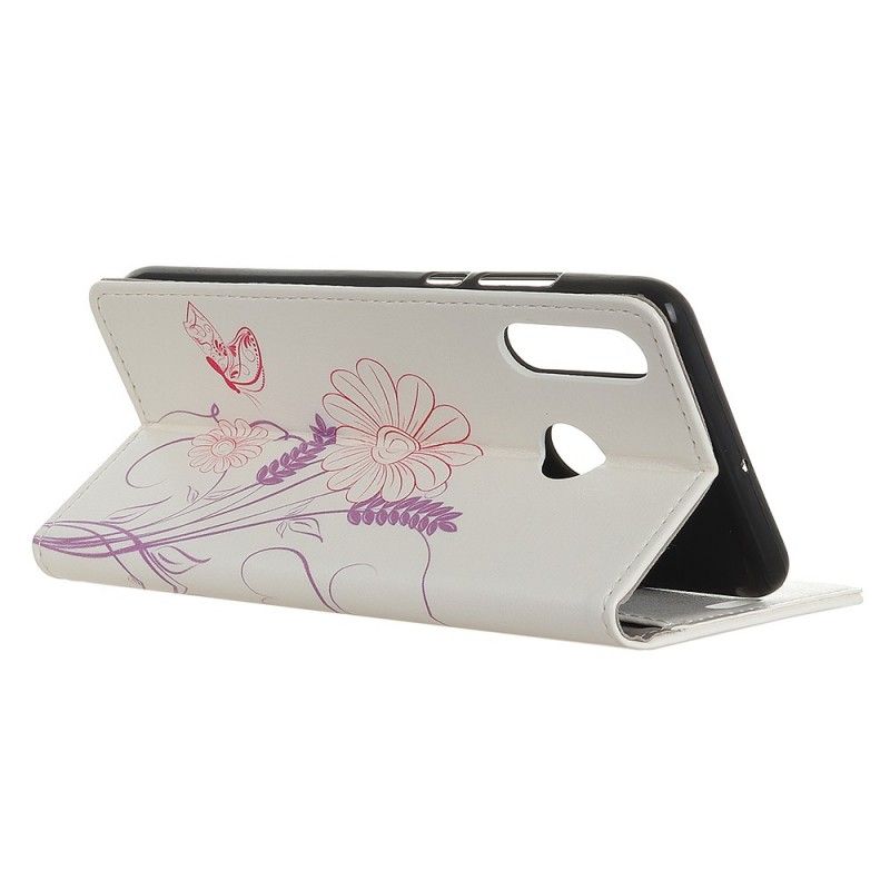 Lederhüllen Huawei P30 Lite Schmetterlinge Und Blumen Zeichnen