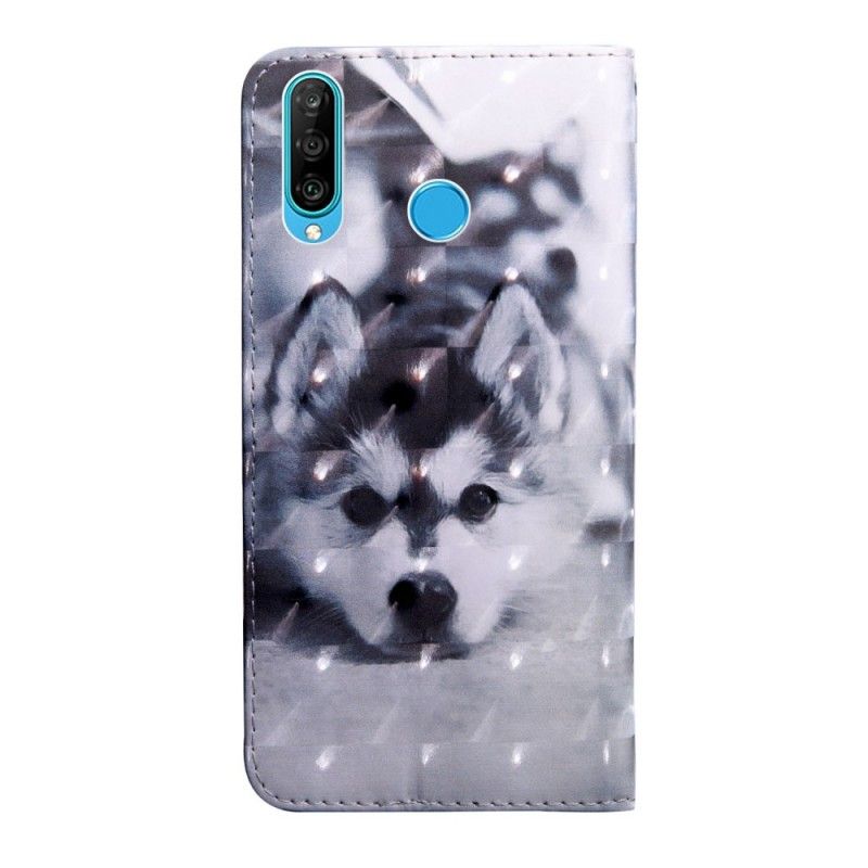 Lederhüllen Huawei P30 Lite Schwarz-Weißer Hund