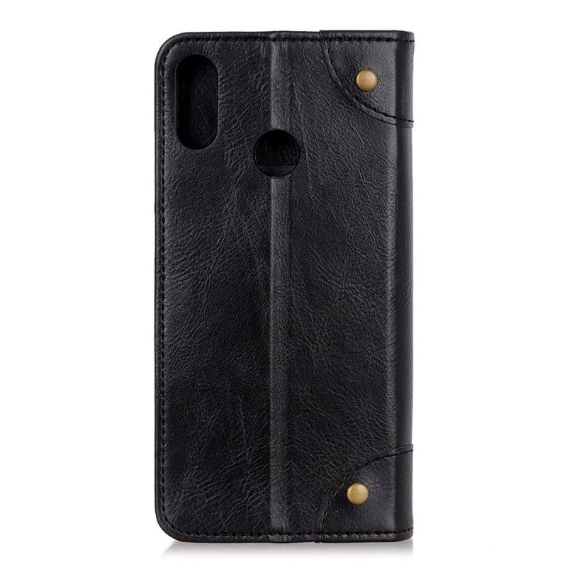 Flip Case Samsung Galaxy A10S Schwarz Handyhülle Vintage Spaltledernieten