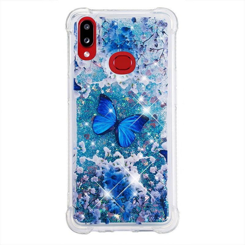 Hülle Samsung Galaxy A10S Blaue Glitzerschmetterlinge