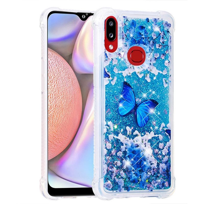 Hülle Samsung Galaxy A10S Blaue Glitzerschmetterlinge