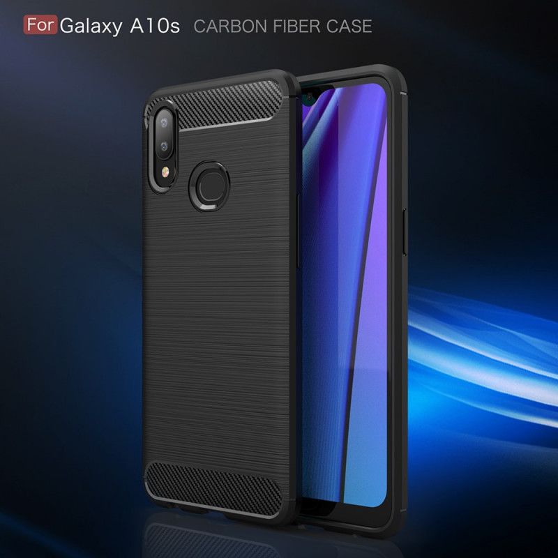 Hülle Samsung Galaxy A10S Schwarz Gebürstete Kohlefaser
