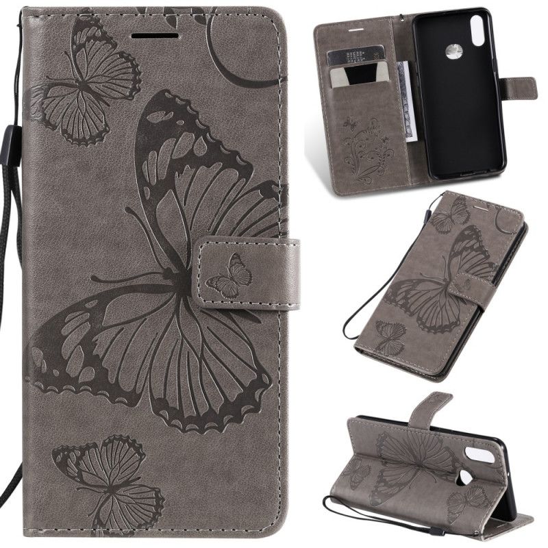 Lederhüllen Samsung Galaxy A10S Grau Handyhülle Riesige Tanga-Schmetterlinge