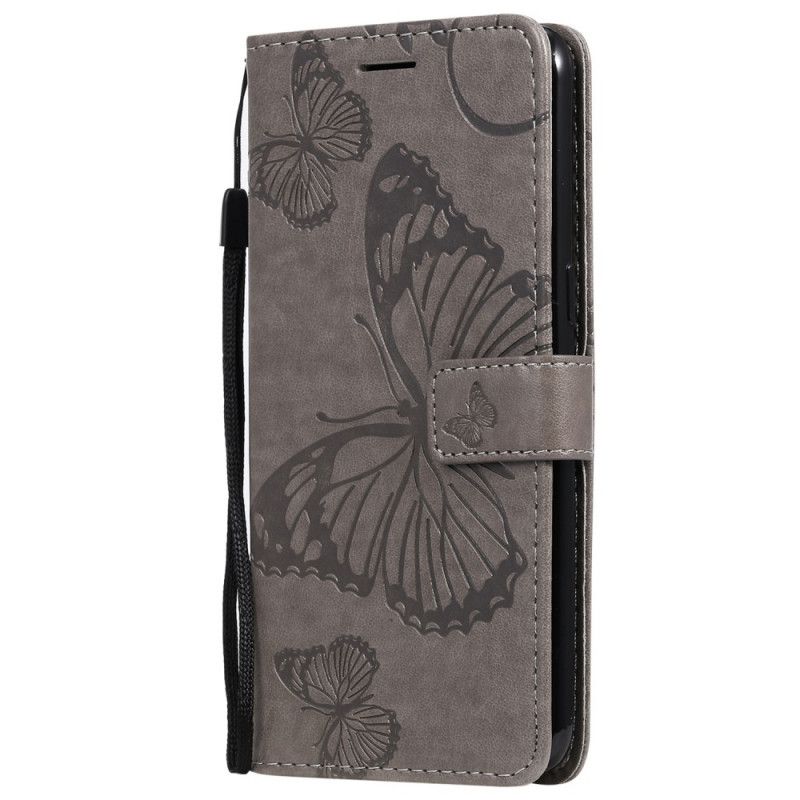 Lederhüllen Samsung Galaxy A10S Grau Handyhülle Riesige Tanga-Schmetterlinge