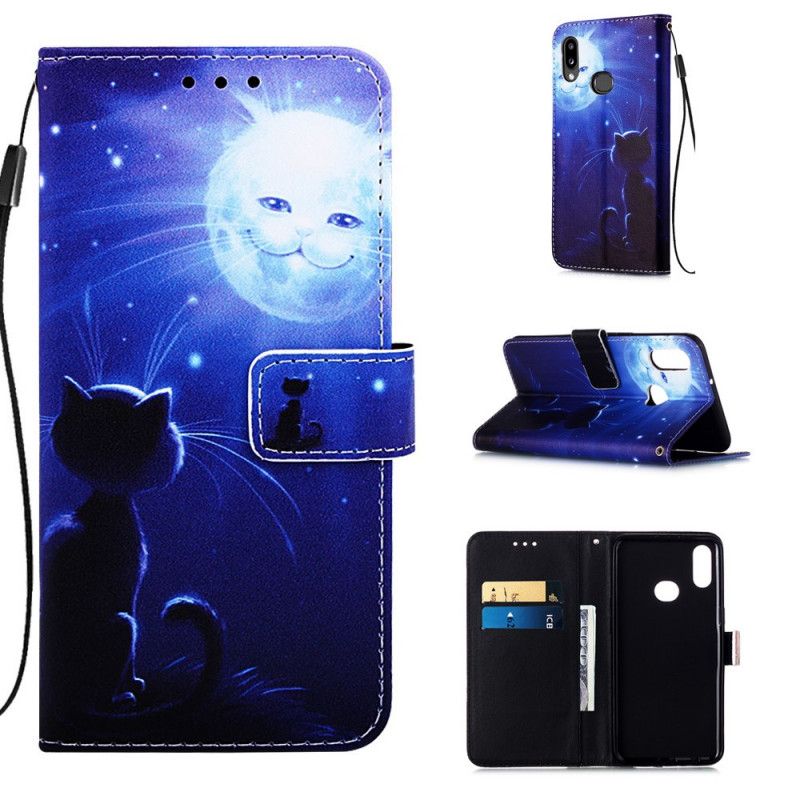 Lederhüllen Samsung Galaxy A10S Katze Im Mondlicht