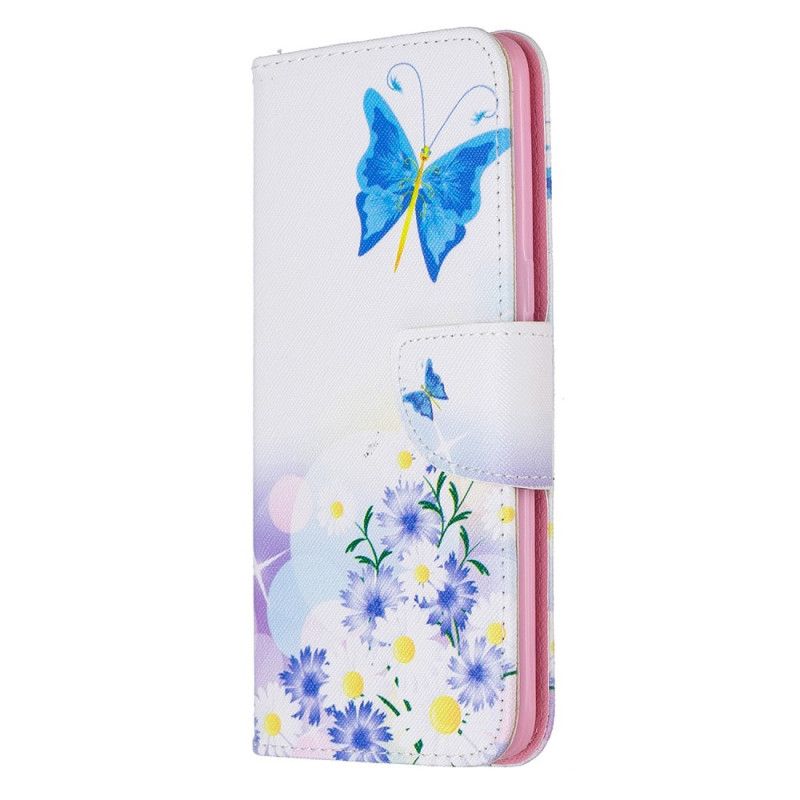 Lederhüllen Samsung Galaxy A10S Magenta Bemalte Schmetterlinge Und Blumen