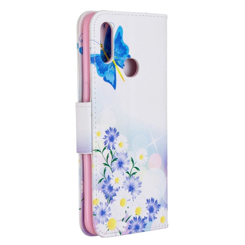 Lederhüllen Samsung Galaxy A10S Magenta Bemalte Schmetterlinge Und Blumen