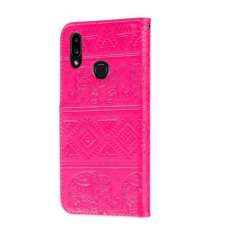 Lederhüllen Samsung Galaxy A10S Magenta Stammeselefanten Aus Kunstleder