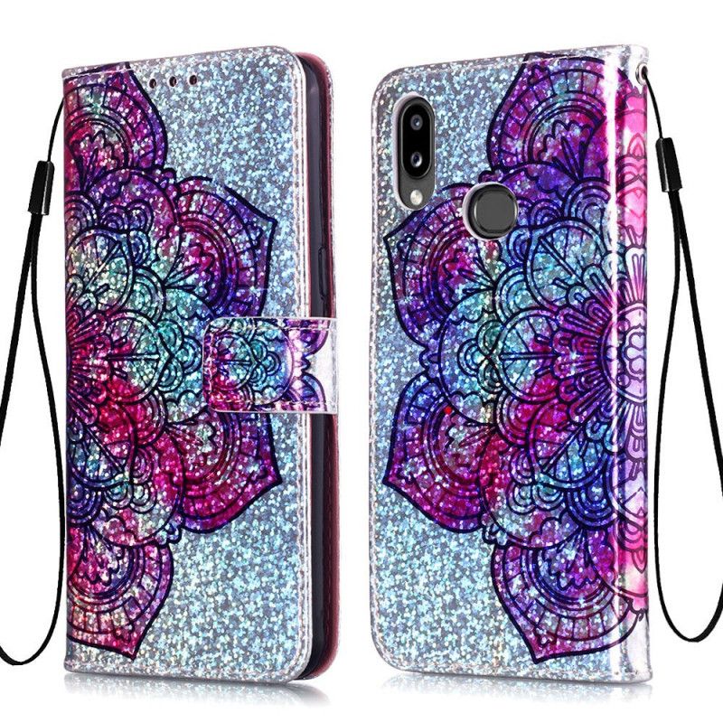 Lederhüllen Samsung Galaxy A10S Mandala Auf Glitzerhintergrund