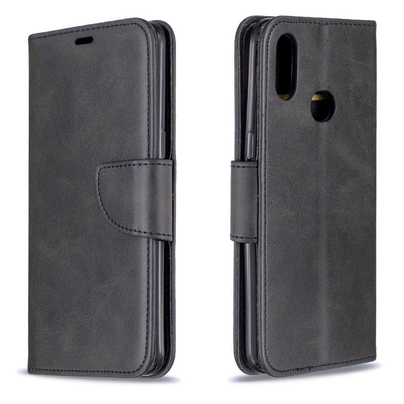 Lederhüllen Samsung Galaxy A10S Schwarz Glatte Schräge Klappe