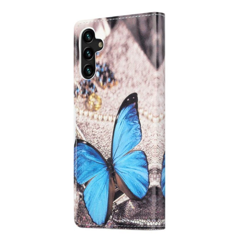 Flip Case Für Samsung Galaxy A13 5G / A04s Blauer Schmetterling