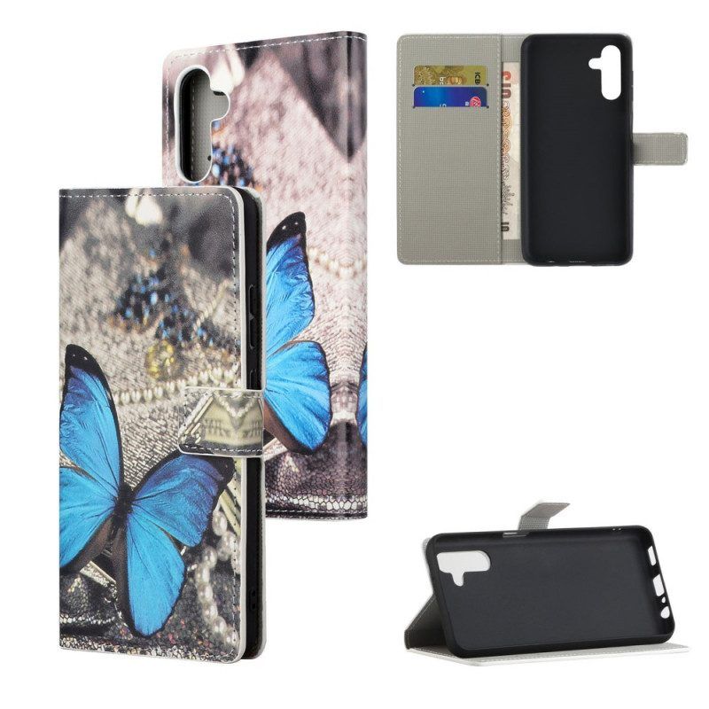 Flip Case Für Samsung Galaxy A13 5G / A04s Blauer Schmetterling